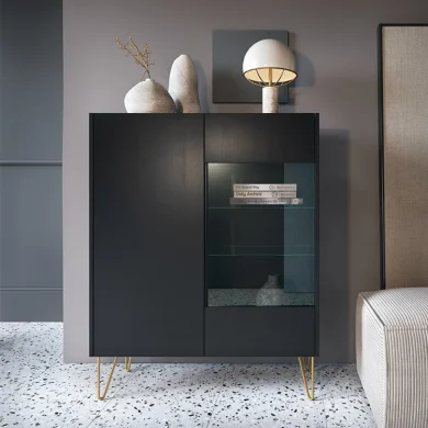 Vetrinetta 97x123h cm 2 ante soggiorno nero effetto marmo Sirena