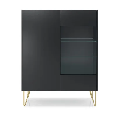 Vetrinetta 97x123h cm 2 ante soggiorno nero effetto marmo Sirena