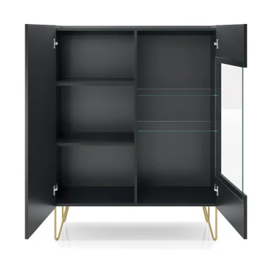 Vetrinetta 97x123h cm 2 ante soggiorno nero effetto marmo Sirena