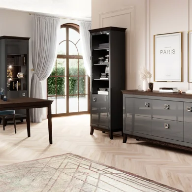Vetrinetta 66x207h cm 1 anta soggiorno antracite lucido rovere scuro Umag