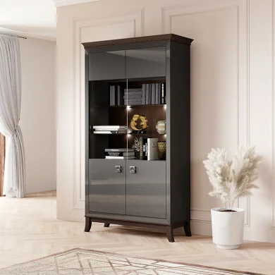 Vetrinetta 116x207h cm 2 ante soggiorno antracite lucido rovere scuro Umag