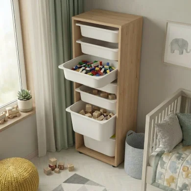 Cassettiera 45x125h cm colonna portagiochi multiuso rovere Fast Concordia