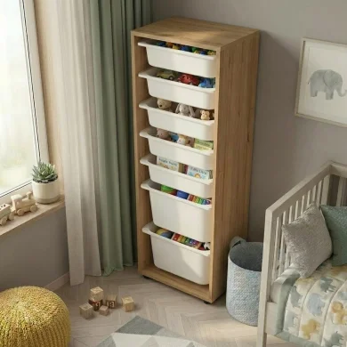 Cassettiera 45x125h cm colonna portagiochi multiuso rovere Fast Concordia