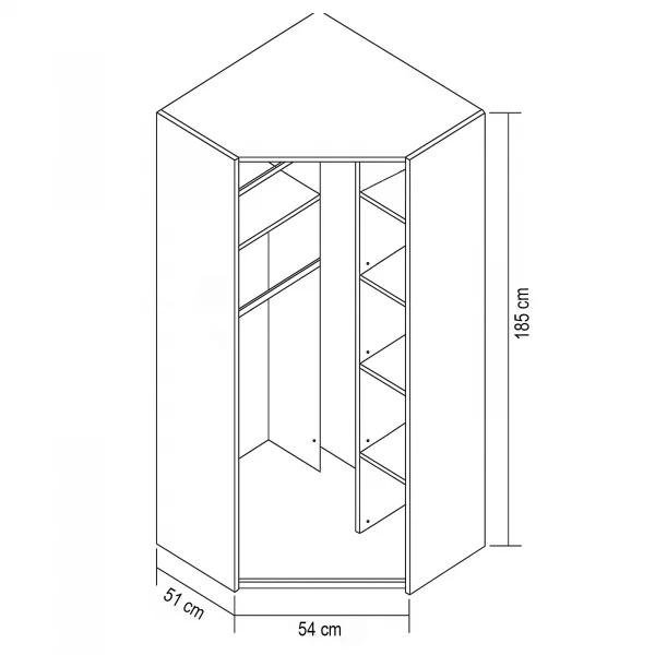 Armadio 85x195h cm ad angolo cameretta pino bianco grigio blu Maya Gihome®