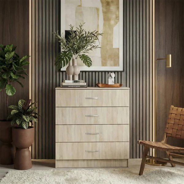 Cassettiera 80x91h cm 4 cassetti moderno rovere Cavour Gihome®