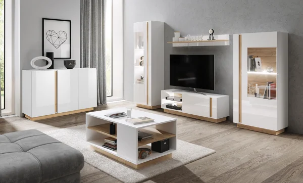 Credenza 138x91cm moderna soggiorno 3 ante bianco rovere Noa Gihome®