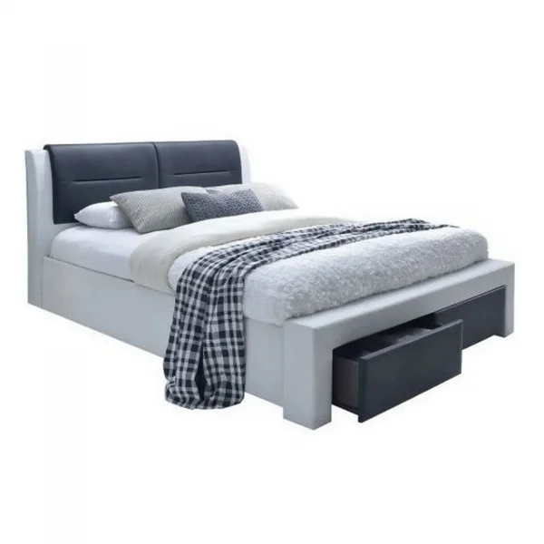 Letto alla francese con cassetti 140x200cm in ecopelle bianco nero Gallipoli Gihome®