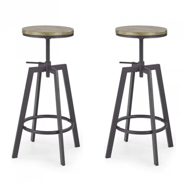 Set 2 sgabelli alti regolabili da bar industrial 63/80cm legno vite acciaio nero Zagabria