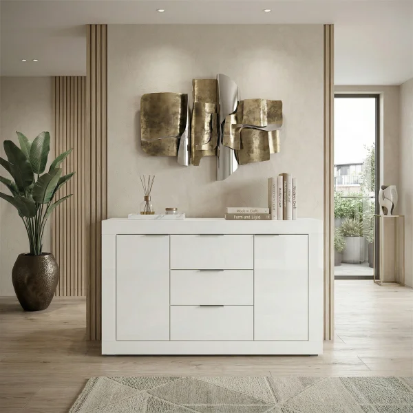 Credenza 120x80h cm 3 cassetti 2 ante bianco lucido Chanel Gihome®