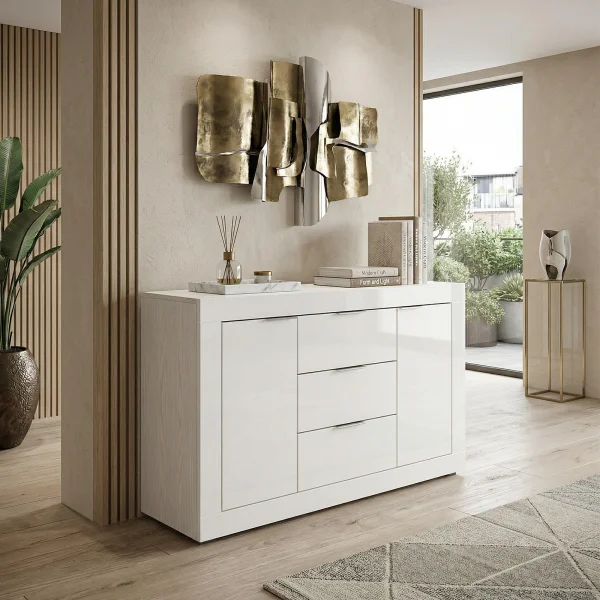 Credenza 120x80h cm 3 cassetti 2 ante bianco lucido Chanel Gihome®