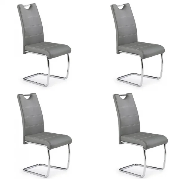 Set 4 sedie sala da pranzo in ecopelle e acciaio cromato grigio Deva