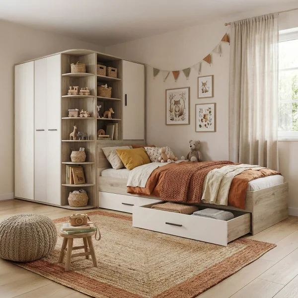Cameretta 352x124cm con cabina armadio rovere beige champagne Fabio Gihome®