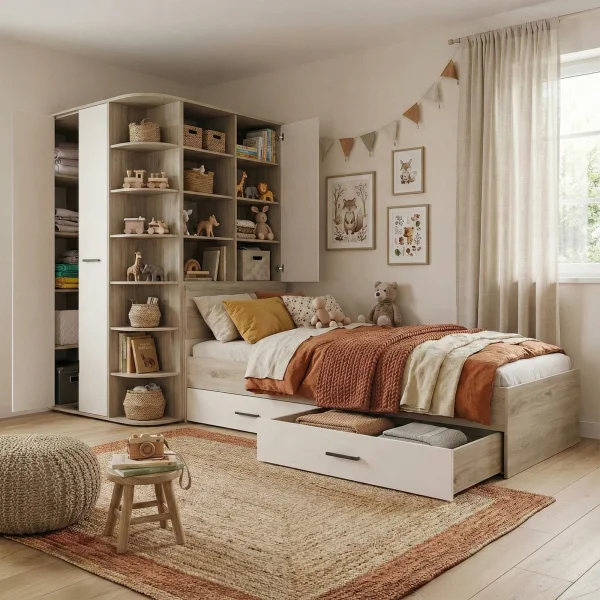 Cameretta 352x124cm con cabina armadio rovere beige champagne Fabio Gihome®