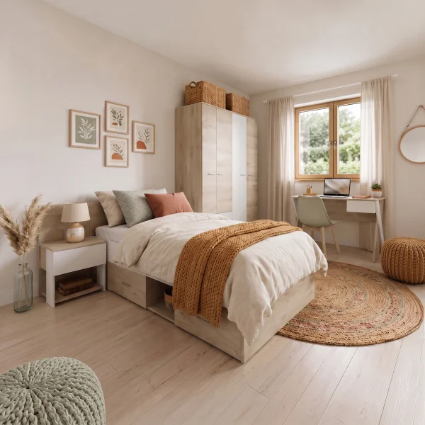 Cameretta completa bambini 1 letto singolo rovere bianco Francesco Gihome®