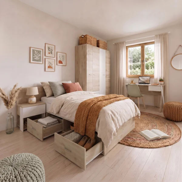 Cameretta completa bambini 1 letto singolo rovere bianco Francesco Gihome®