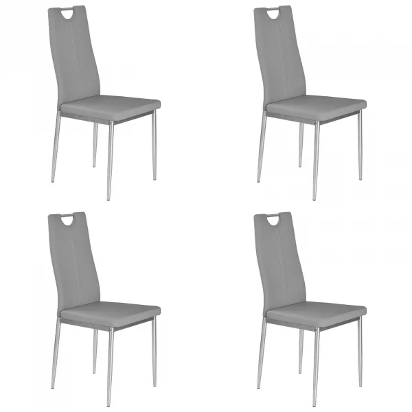 Set 4 sedie da pranzo moderne in ecopelle grigio con gambe in acciaio Ginevra Gihome®