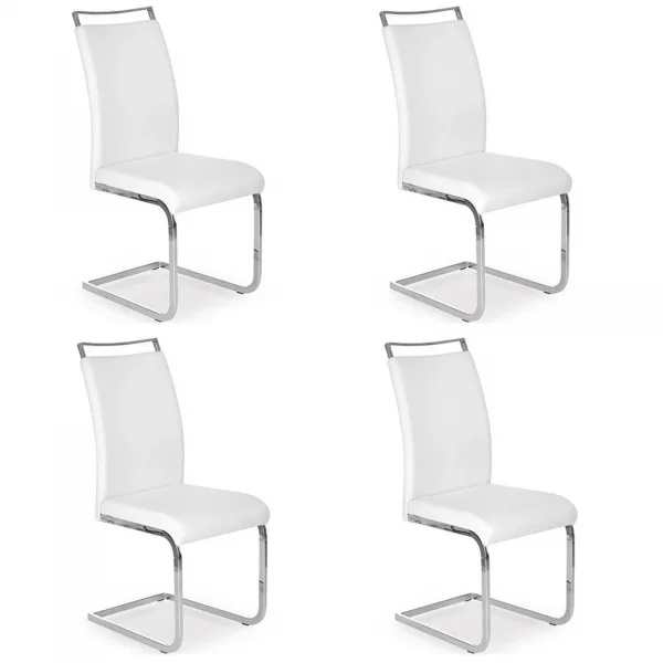 Set 4 sedie sala da pranzo in ecopelle e acciaio cromato bianco Adelaide Gihome®