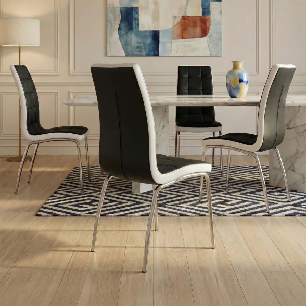 Set 4 sedie da pranzo design in ecopelle nero bianco Clara