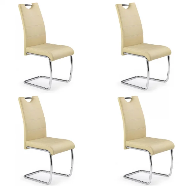 Set 4 sedie sala da pranzo in ecopelle e acciaio cromato beige Deva