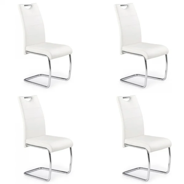 Set 4 sedie sala da pranzo in ecopelle e acciaio cromato bianco Deva