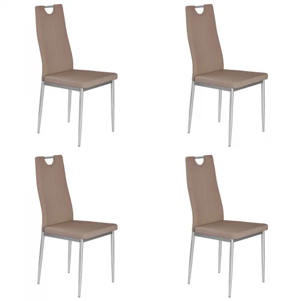 Set 4 sedie da pranzo moderne in ecopelle marrone con gambe in acciaio Ginevra Gihome®