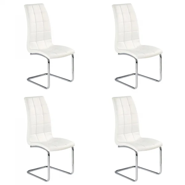 Set 4 sedie sala da pranzo in ecopelle imbottite e metallo bianco Gloria