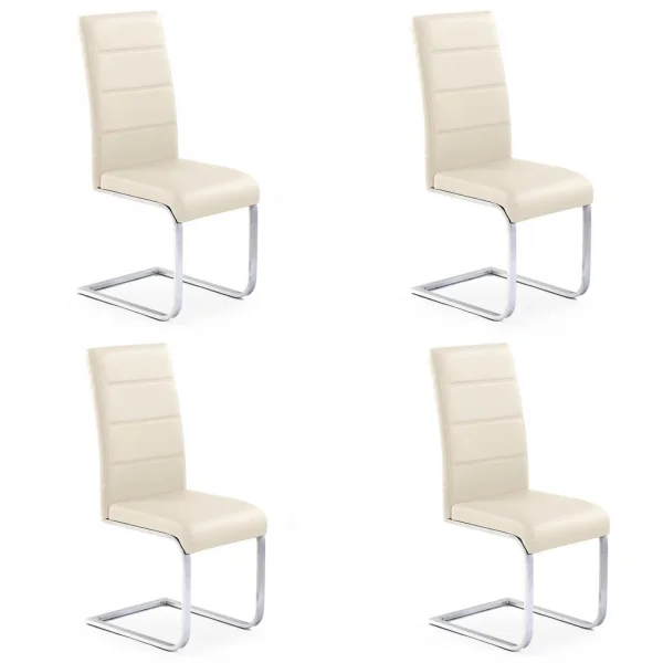 Set 4 sedie sala da pranzo a slitta in ecopelle e gambe in metallo beige Pamela