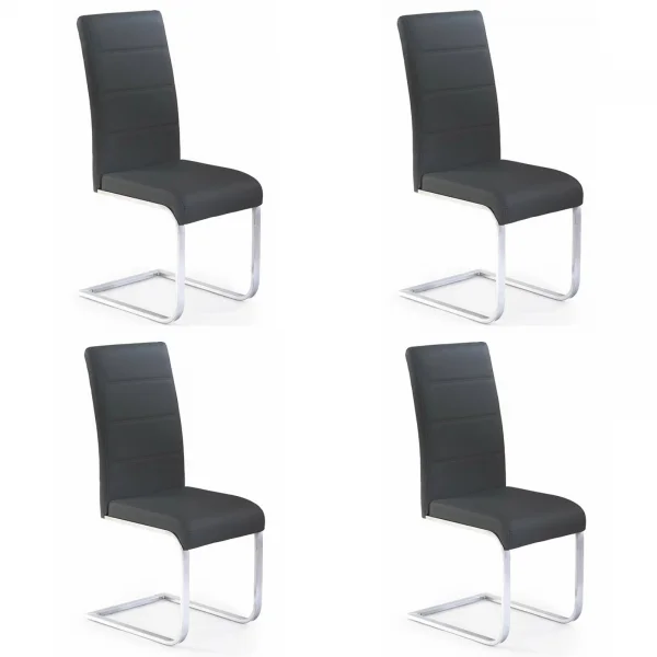 Set 4 sedie sala da pranzo a slitta in ecopelle e gambe in metallo nero Pamela