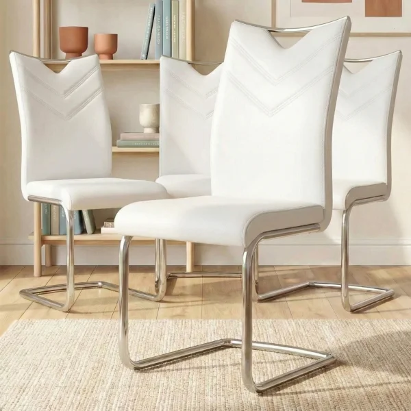 Set 4 sedie sala da pranzo imbottite in ecopelle bianco con gambe in metallo Soraya