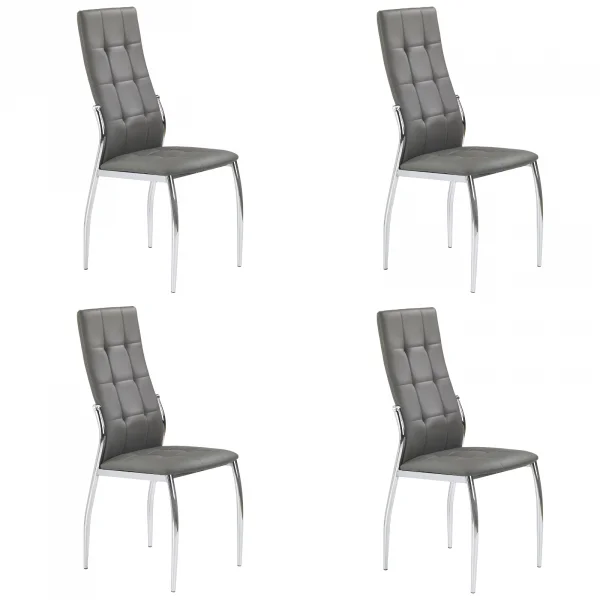 Set 4 sedie imbottite da pranzo in ecopelle grigia e struttura acciaio Sveva Gihome®