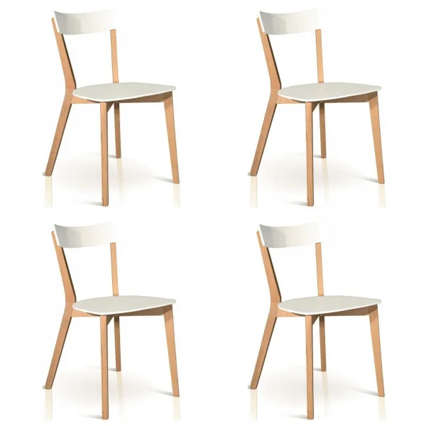 Set 4 sedie sala da pranzo stile scandinavo rovere bianco opaco Brianna
