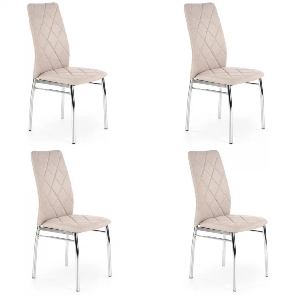 Set 4 sedie sala da pranzo in tessuto e gambe metallo beige Amanda