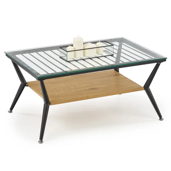 Tavolino da salotto in vetro moderno 80x38h cm rovere miele nero Ribe