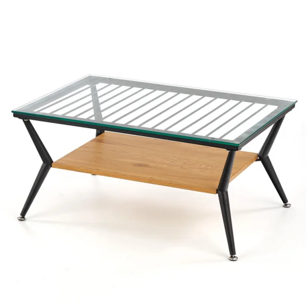 Tavolino da salotto in vetro moderno 80x38h cm rovere miele nero Ribe