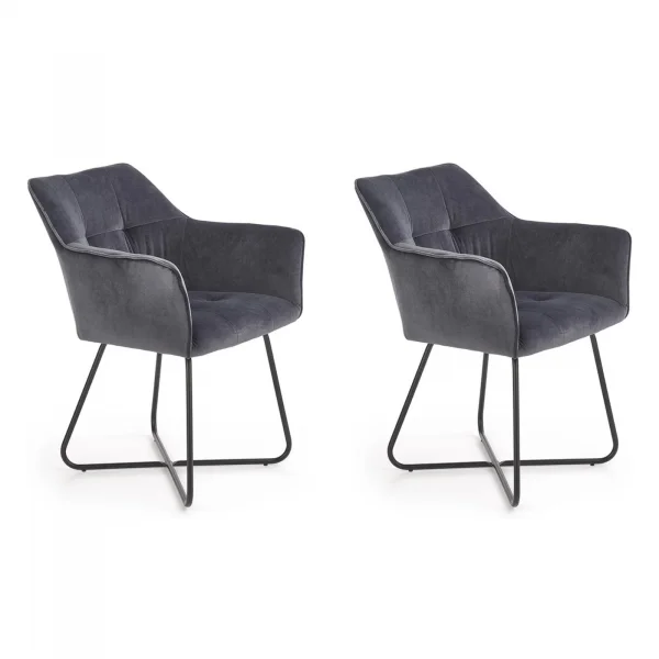 Set 2 sedie sala da pranzo industrial imbottite in velluto grigio Elsa