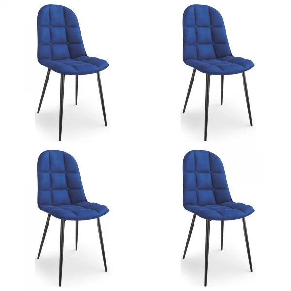 Set 4 sedie sala da pranzo imbottite in velluto blu Amos