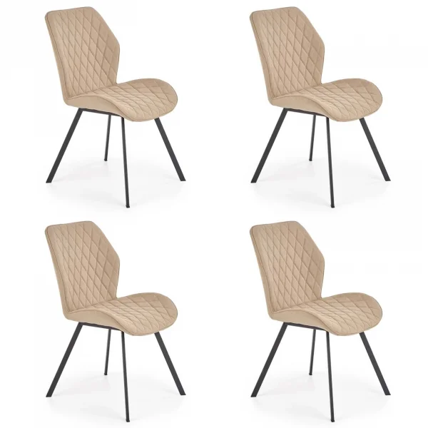 Set 4 sedie sala da pranzo moderne imbottite in tessuto beige Raven
