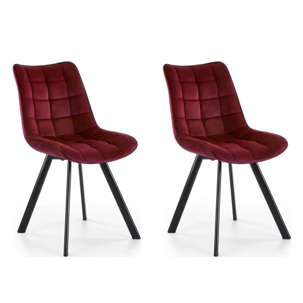 Set 2 sedie sala da pranzo imbottite in velluto rosso bordeaux Tessa