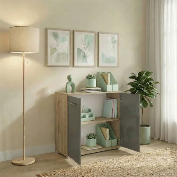 Mobile contenitore multiuso 80x72h cm 2 ante rovere antracite lucido Time A