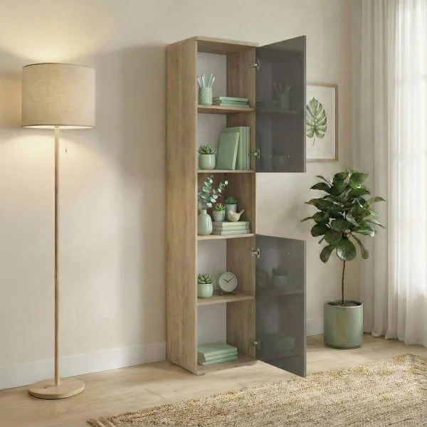 Armadio colonna multiuso 40x176h cm 2 ante rovere antracite lucido Time T