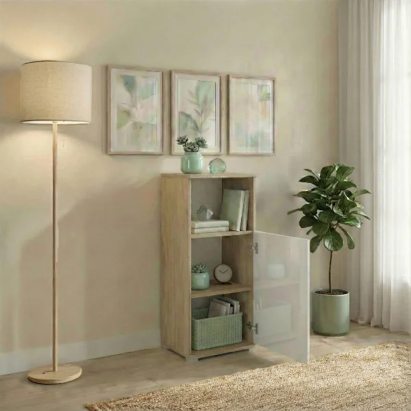 Colonna bassa ufficio 40x106h cm 1 anta rovere bianco lucido Time B
