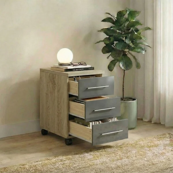 Cassettiera ufficio 35x59h cm 3 cassetti con ruote rovere antracite lucido Time S