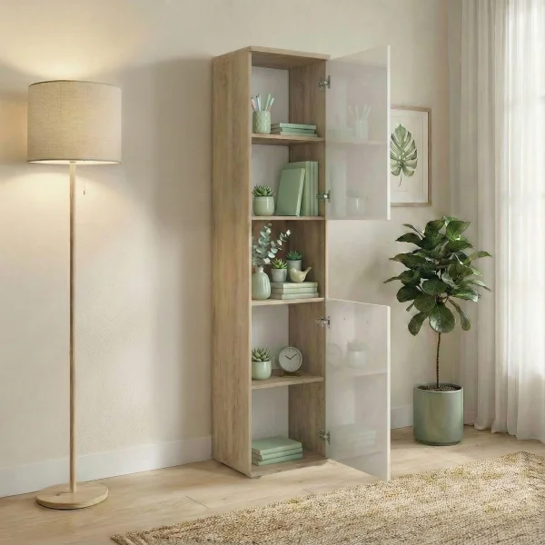 Colonna ufficio 40x176h cm 2 ante rovere bianco lucido Time T