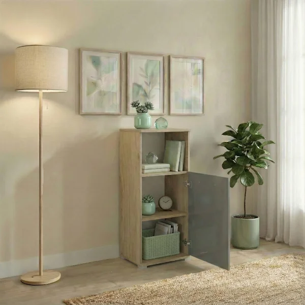 Colonna bassa ufficio 40x106h cm 1 anta rovere antracite lucido Time B