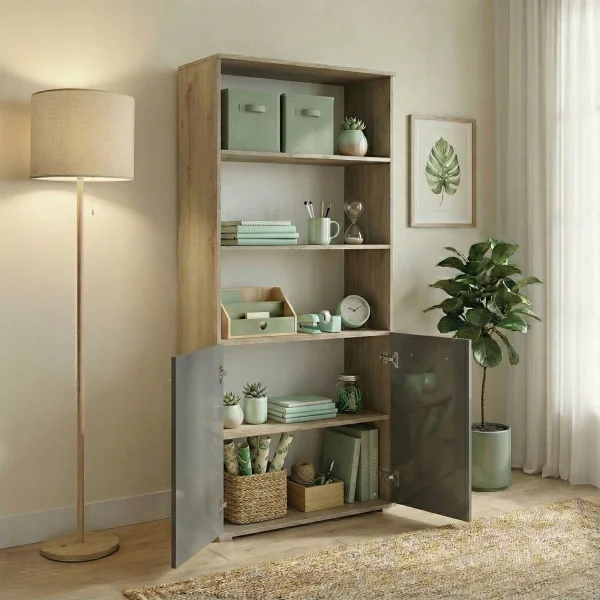 Libreria 80x176 cm con 2 ante rovere antracite lucido Time E