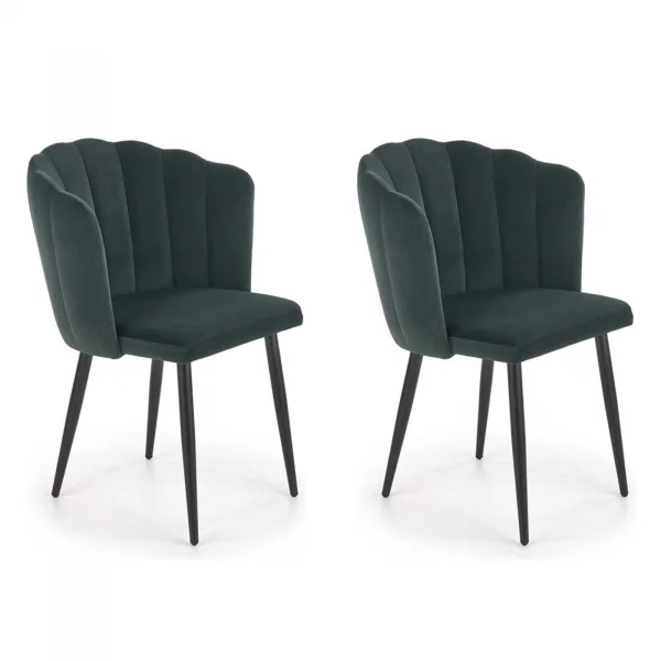 Set 2 sedie poltroncine sala da pranzo imbottite in velluto verde nero Cinzia