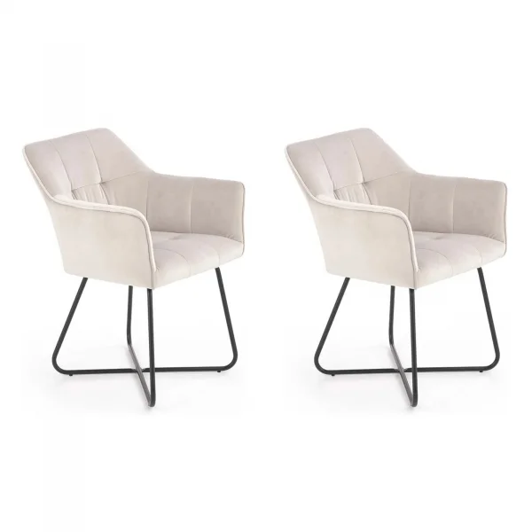 Set 2 sedie sala da pranzo industrial imbottite in velluto beige Elsa