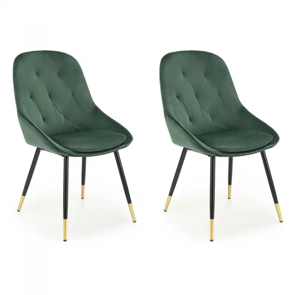 Set 2 sedie sala da pranzo imbottite in velluto verde Emilia