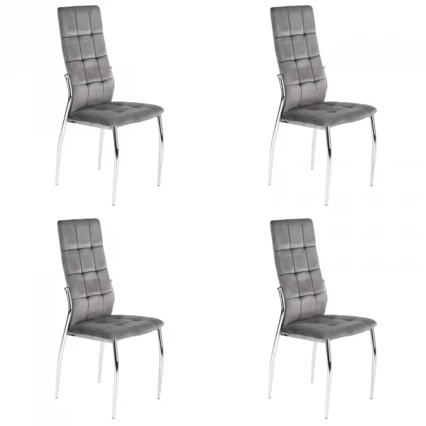 Set 4 sedie moderne imbottite in velluto grigio acciaio cromato Reina