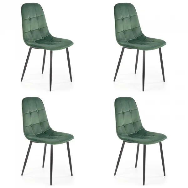 Set 4 sedie sala da pranzo imbottite in velluto verde Amos